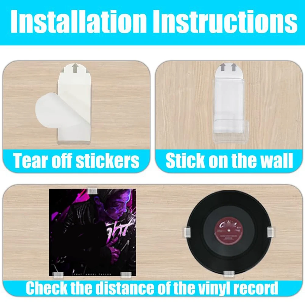 Vinyl Record Wall Mount Display Holder No Screws,36 PCS Acrylic Vinyl Record Holder Self Adhesive Clear No Drill Vinyl