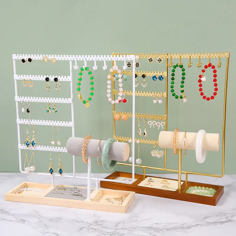 Multifunctional Earring Display Rack Necklace Ring Storage Rack Detachable Wooden Bottom Women Bracelet Watch Jewelry Rack