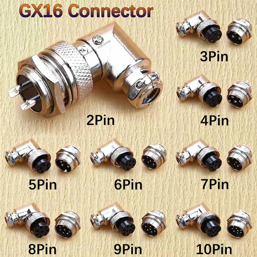 Cltgxdd 1Set GX16 Metal Elbow Aviation Plug Diam 16mm 2Pin 3Pin 4Pin 5Pin 6Pin 7Pin 8Pin 9Pin10Pin Male Female Socket Connector