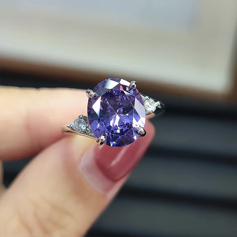 

6 Carat Lab Created Emerald Ring Women Oval Purple Crystal Engagement Ring White Gold Plated Fashion Female Wedding Jewelry Gift