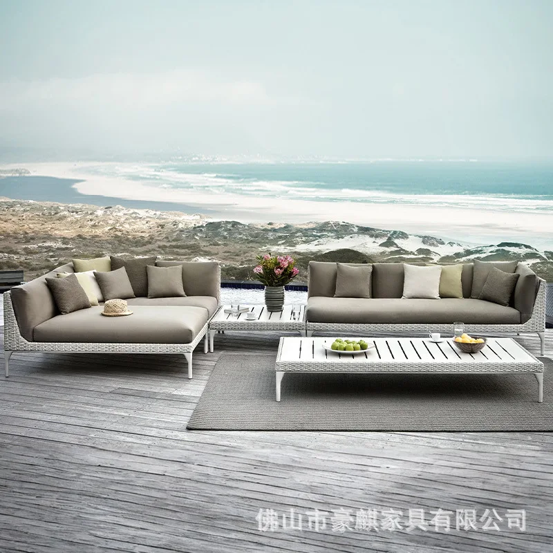 Outdoor Rattan Sofa Aluminum Alloy Villa Courtyard Garden Sun Room Waterproof And Sun Protection Designer Rattan Sofa Chair