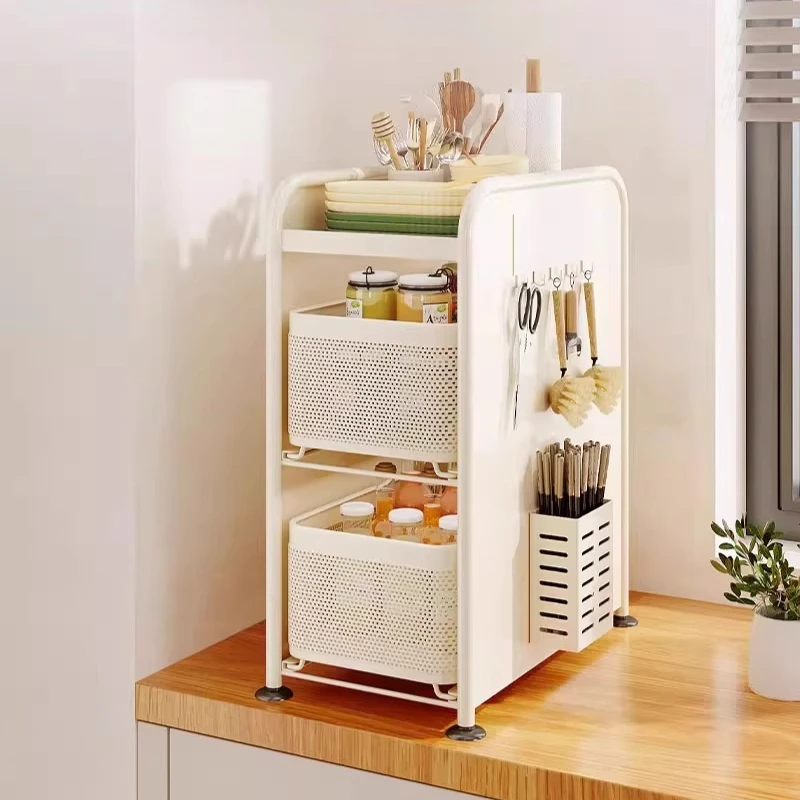 

Pull-Out Kitchen Spice Rack Slim Countertop Organizer for Condiments Multi-Tier Storage Shelf Modern Pantry Storage Solution