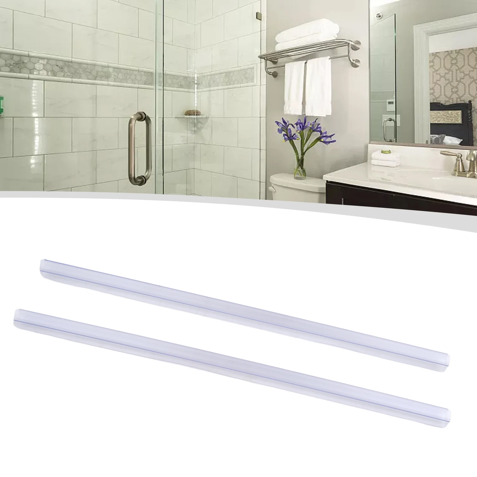 2pcs Shower Door Sealing Parts Glass Door Bottom Waterproof  Seal Strip Frameless Glass Rail Water Retaining Strip