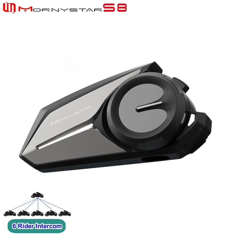

Mornystar S8 Bluetooth Motorcycle Helmet Intercom Headset 1200M BT5.4 Interphone Communicator 6Riders Waterproof FM Radio Music