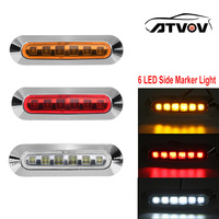 ATVOV 2pcs 12V 24V 6 LED Chrome Bezel Side Marker External Clearance Lamp Indicator Warning Rear Tail Light Trailer Truck Lorry