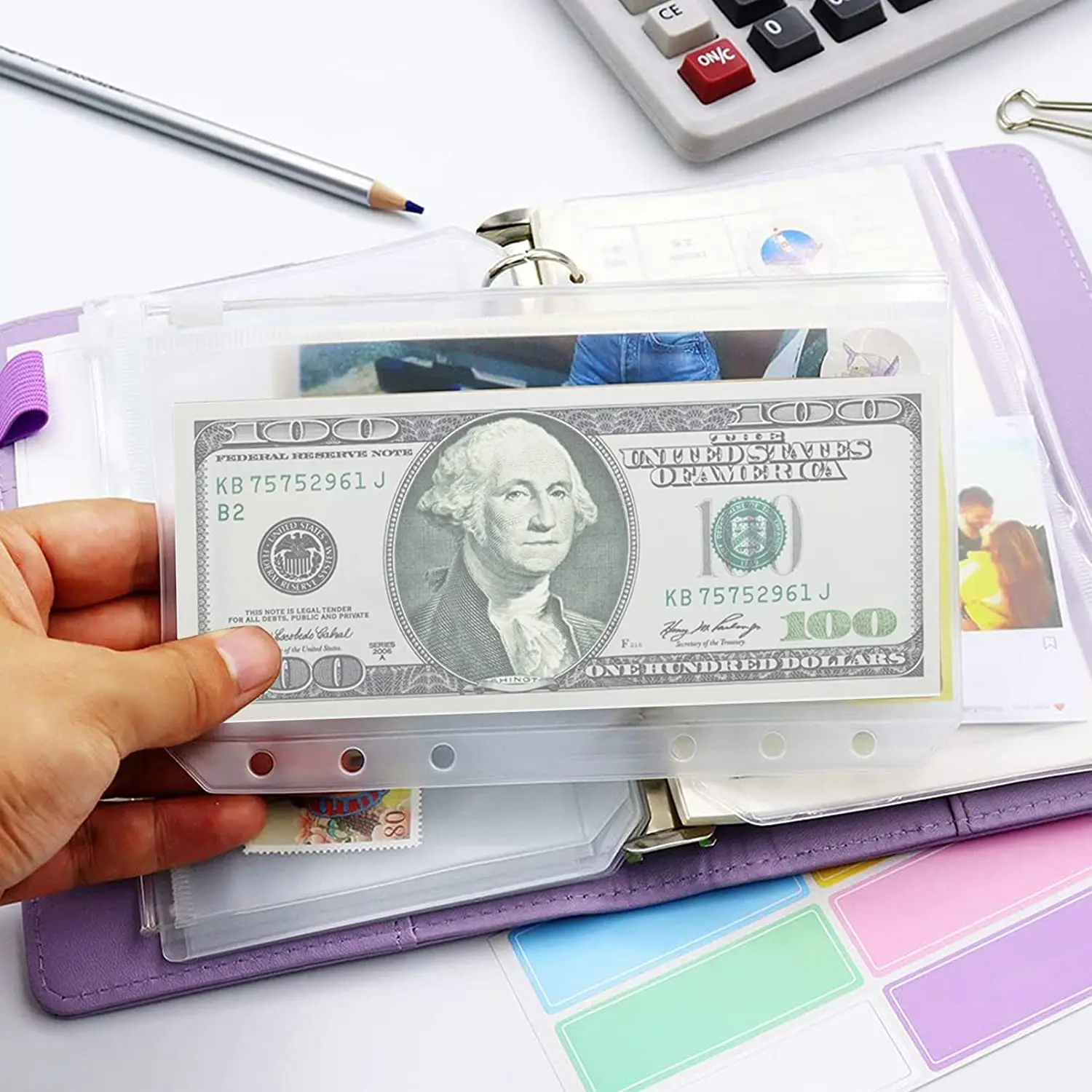 20 Pcs Cash 6 Holes Budget Pockets Zipper Folders for A6 Notebook Accessories