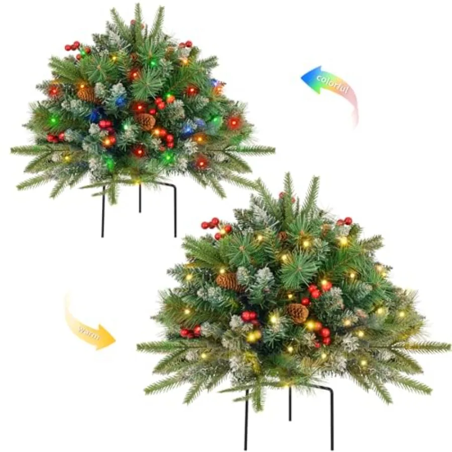 

Christmas Tree Urn Filler, Battery Operated with Timer, Pre-lit Warm White and Multi-Color Changing LED Lights, Artificial Xmas