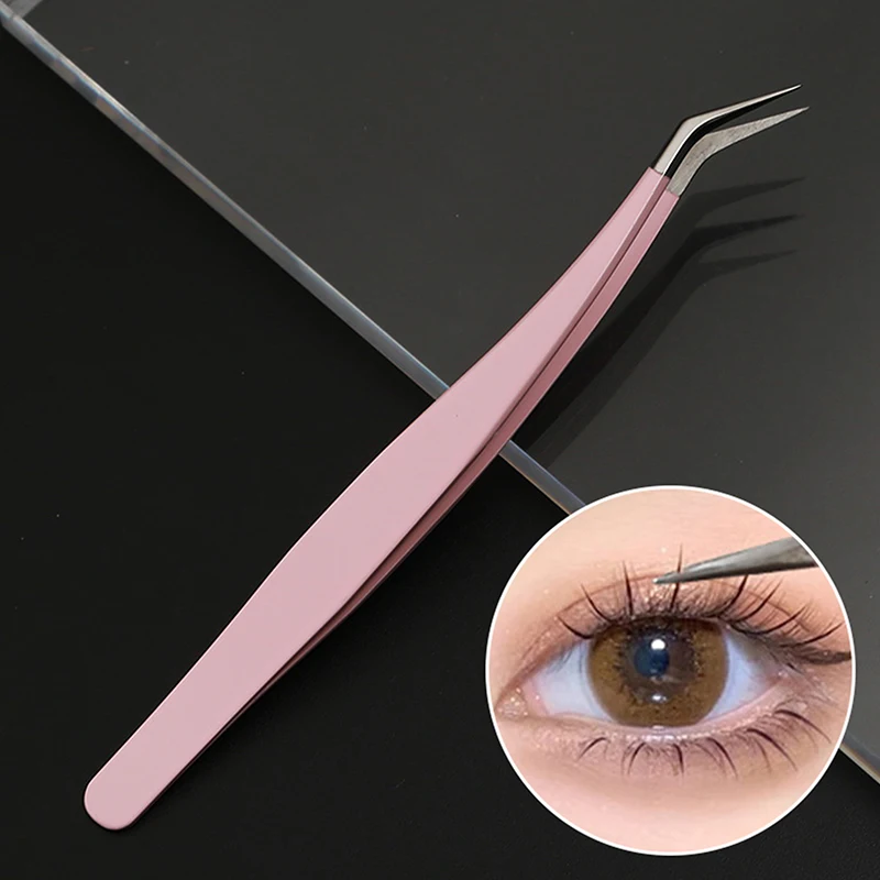 Eyelash Tweezers Extension Pink Stainless Steel Superhard Tweezers With Fiber Tips High Precision Anti-Static Tweezers