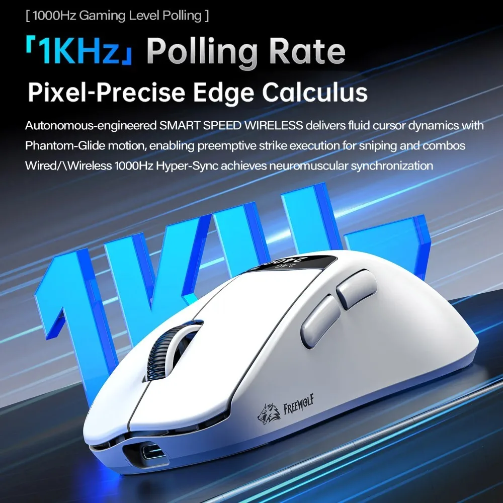 

FREEWOLF A7 Tri-Mode Wireless Mouse Lightweight Ergonomic Mice PAW3311 Smart Screen E-sports Gaming Mouse PC Gamer Accessories