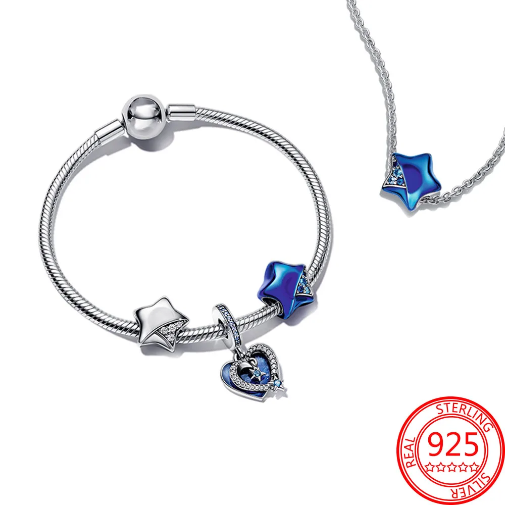 Hotsale Classic 925 Sterling Silver Dazzling Star Blue Sky ciondola Charm Fit DlY bracciale collane creazione di gioielli