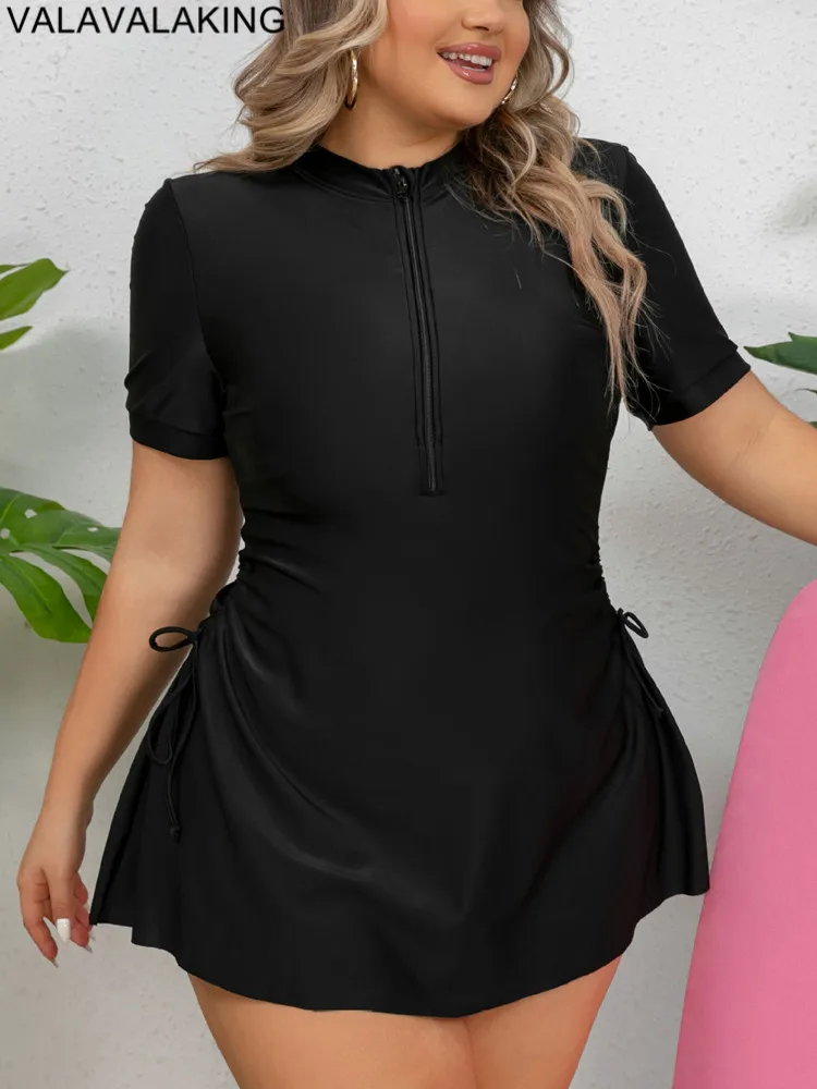 2025 Black 2 Piece Plus Size Tankini Set Women Short Sleeve Large Swimsuit Brazilian Big Swimwear Chubby Lady Curvy Bathing Suit