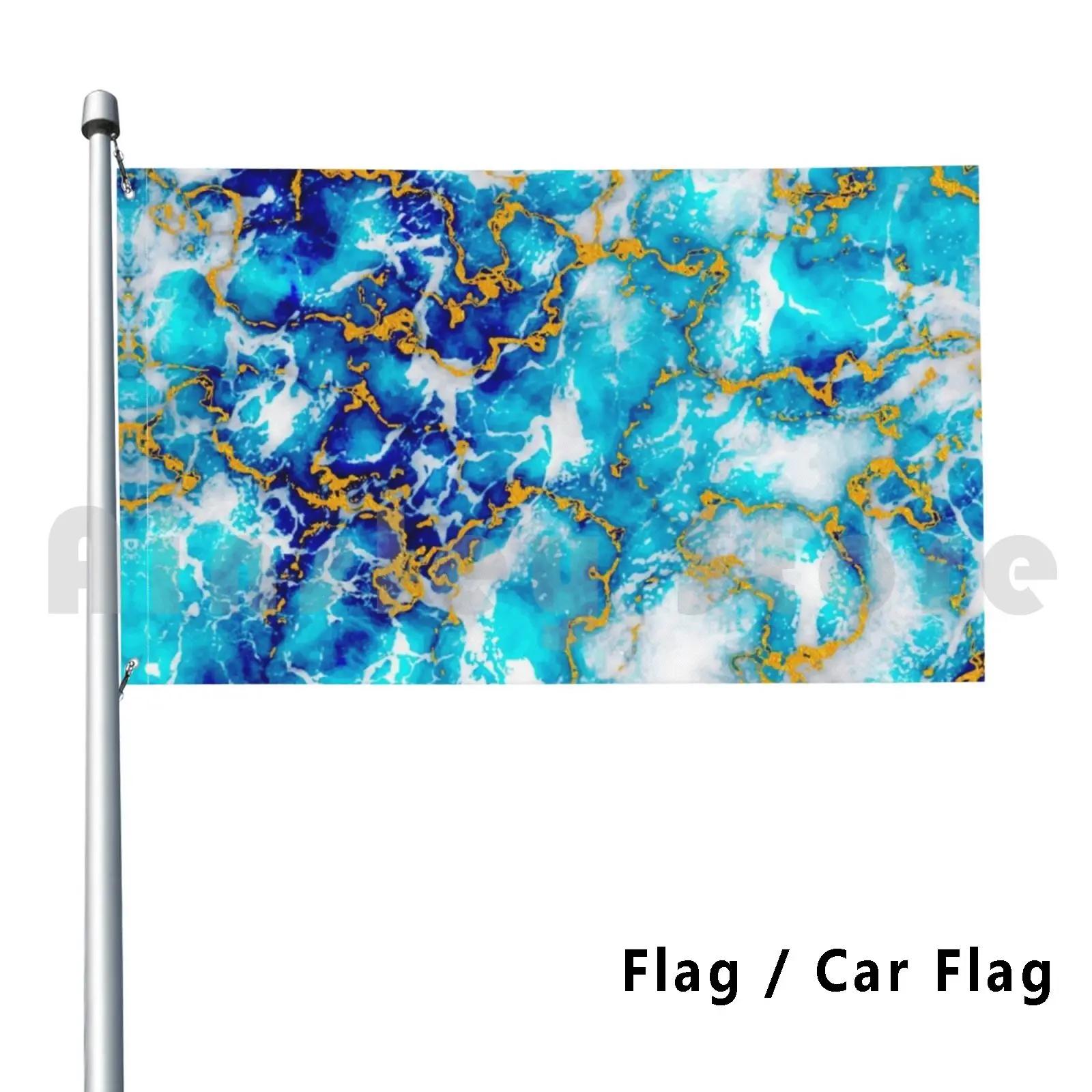 Gold Veins In Blue Marble Flag Car Flag Funny Gold Veins Marble Golden Blue Rich Pattern Gold Pattern