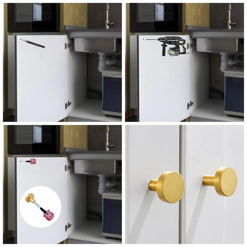 -A25M Gold Cabinet Knobs - 8Pcs Brushed Brass Round Pulls Handles For Kitchen, Dresser, Cupboard, Wardrobe, Furniture