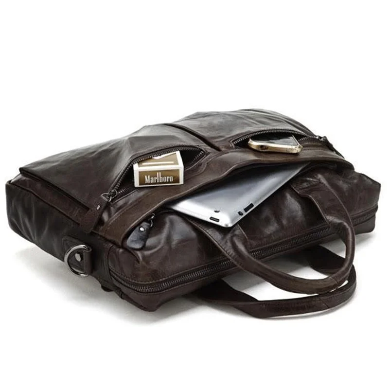 Leather Luxury Genuine Briefcase Men Business Bag Office Laptop Male Messenger Tote Free Shipp