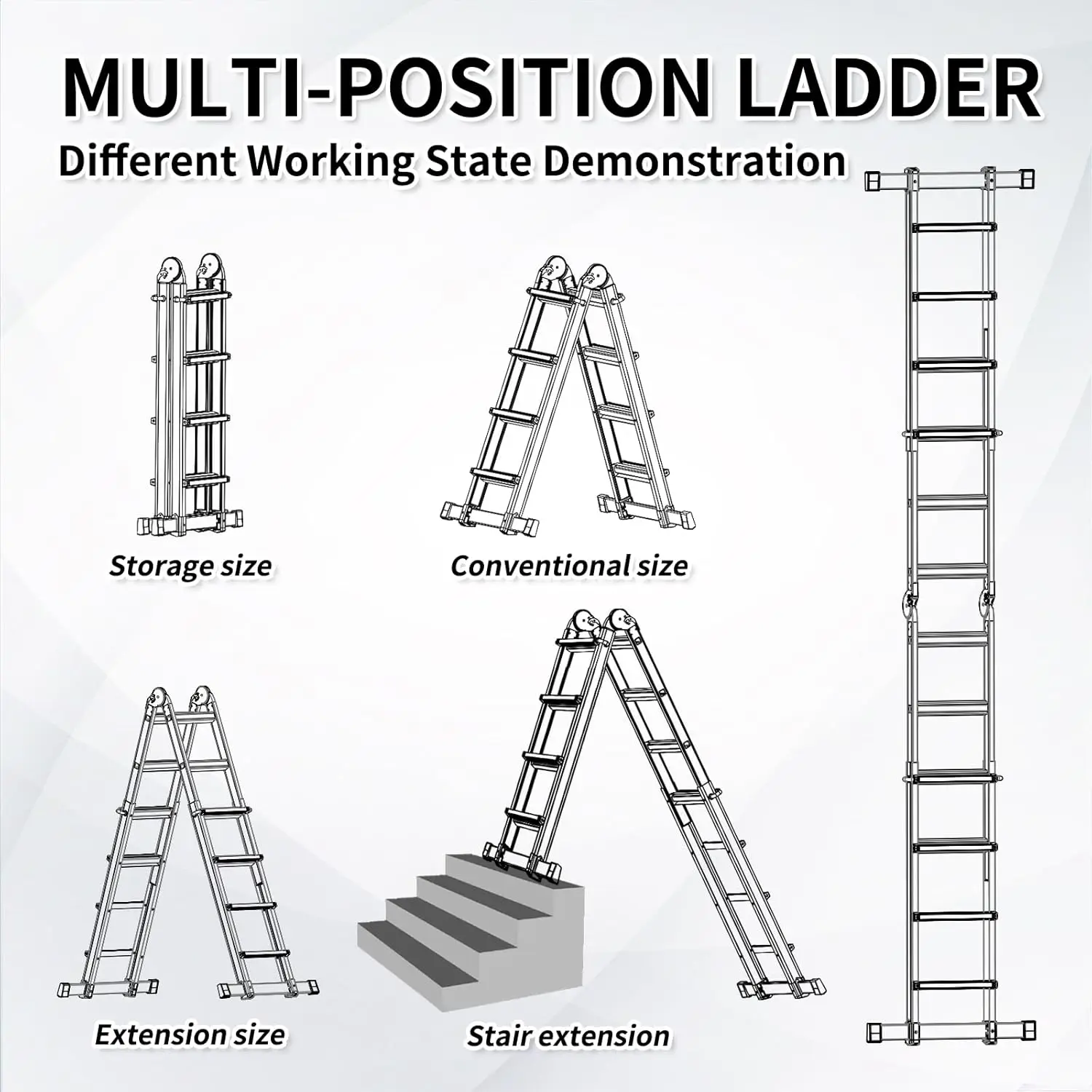 FT, A Frame 4 Step Extension Ladder,with Anti-Slip Stabilizer Bar,Multi Position & Storage Folding Ladder, 330 lbs Security Load