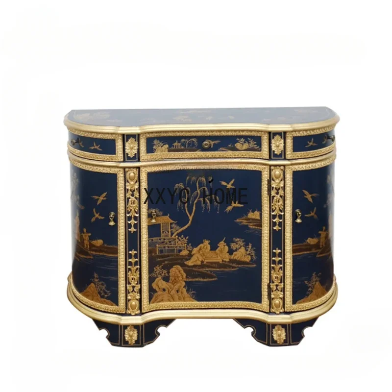 Geschilderde Retro Woonkamer Entree Kast Halve Cirkel Opslag Curio Kast Europese Kleine Zijkast Nieuwe Chinese Stijl