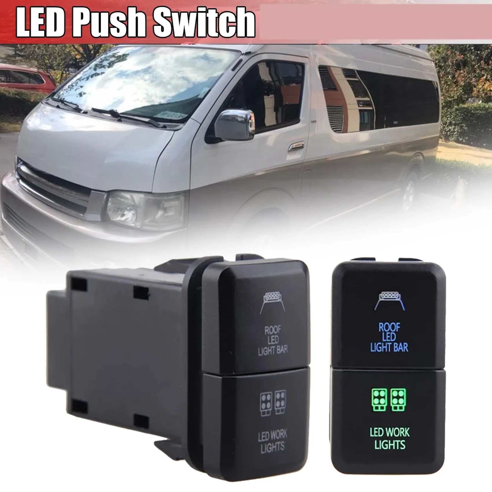 12V Car Dual LED Light Bar pulsante On-Off blu/verde per Toyota Prado Reiz Hilux Landcruiser Light Button
