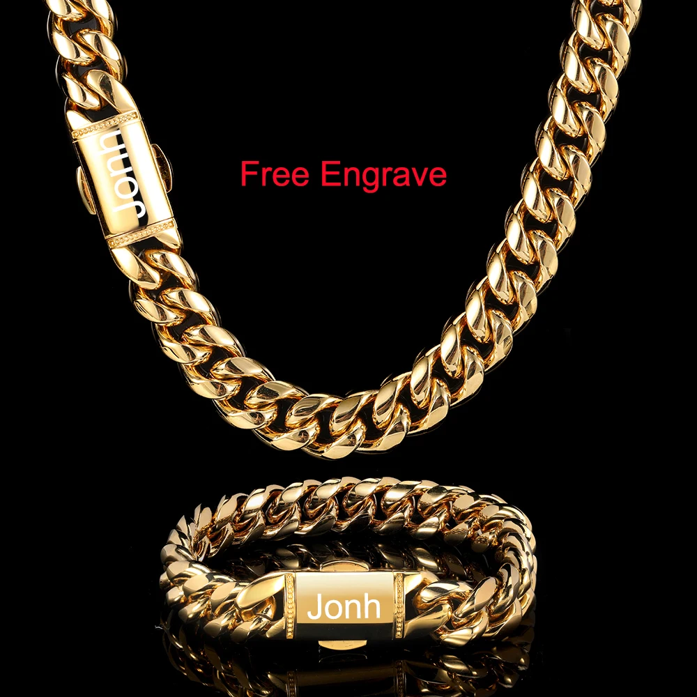 Wholesale Hip Hop Rapper Curb 12mm Stainless Steel Miami Cuban Link Chain Cuban Necklace Luxury Jewelry For Men