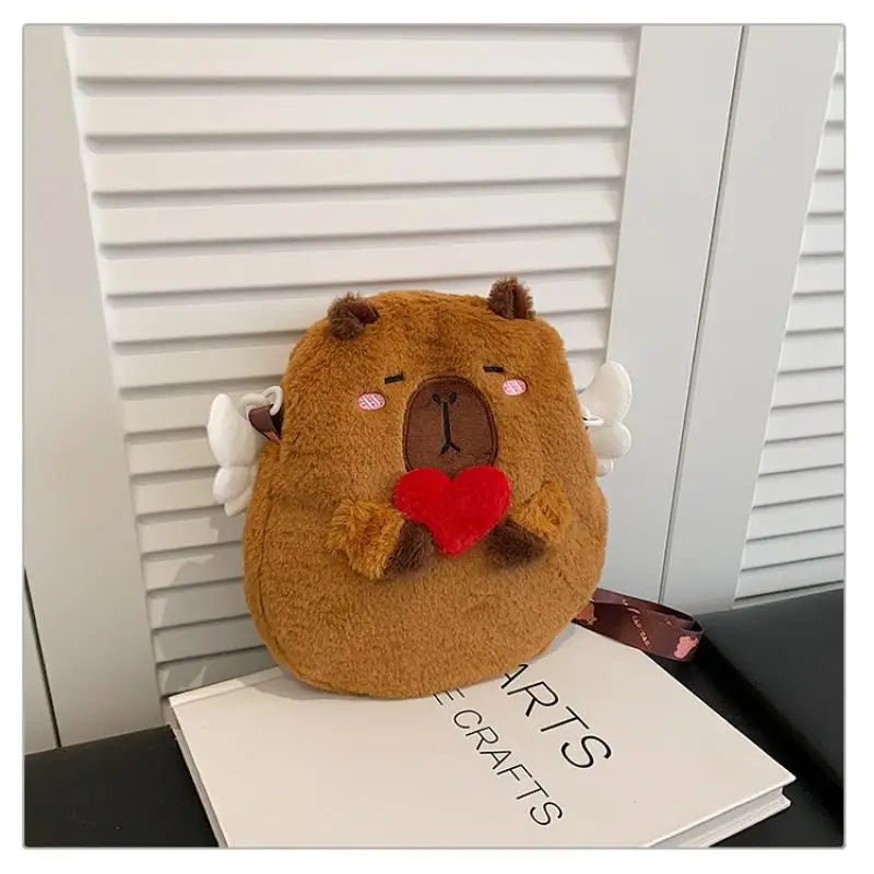 かわいい漫画天使カピバラぬいぐるみショルダーバッグ大容量調節可能なジッパーカピバラクロスボディバッグファッションガールズ小銭入れ