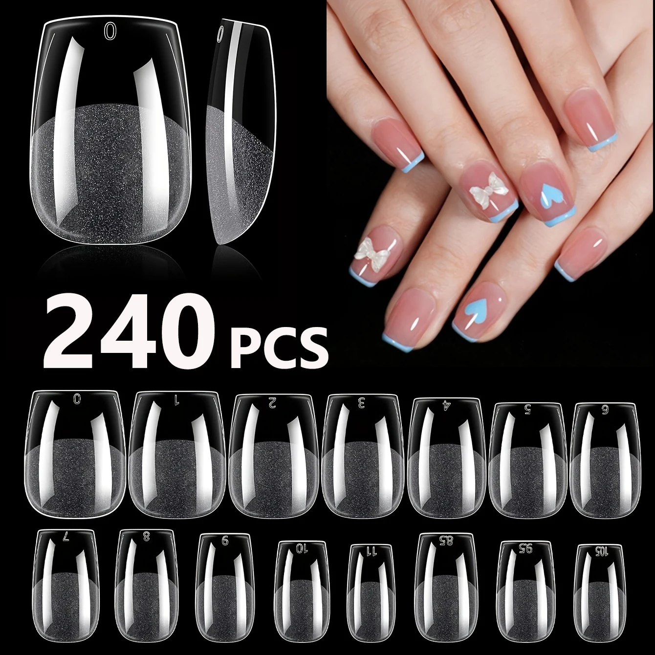 ARTAUG 240 Stück kurze Nägel zum Aufdrücken, quadratisch, weiß, Gel-Lucency-Kunstnägel, vollständige Abdeckung, künstliches Nagelset, zum Aufdrücken der Sommer, günstige Nägel – Detail 27