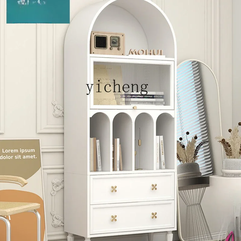 ZF white arched side cabinet floor-to-ceiling high cabinet living room dining room lattice storage bookshelf