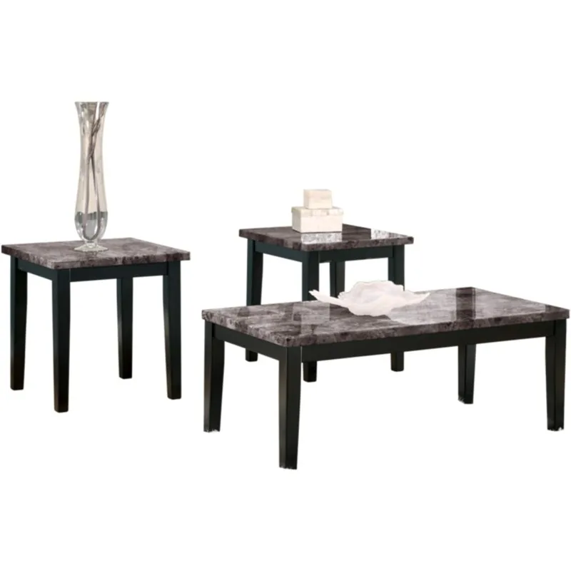 Maysville Faux Marble Top 3-Piece Table Set, Includes Coffee Table & 2 End Tables, Black