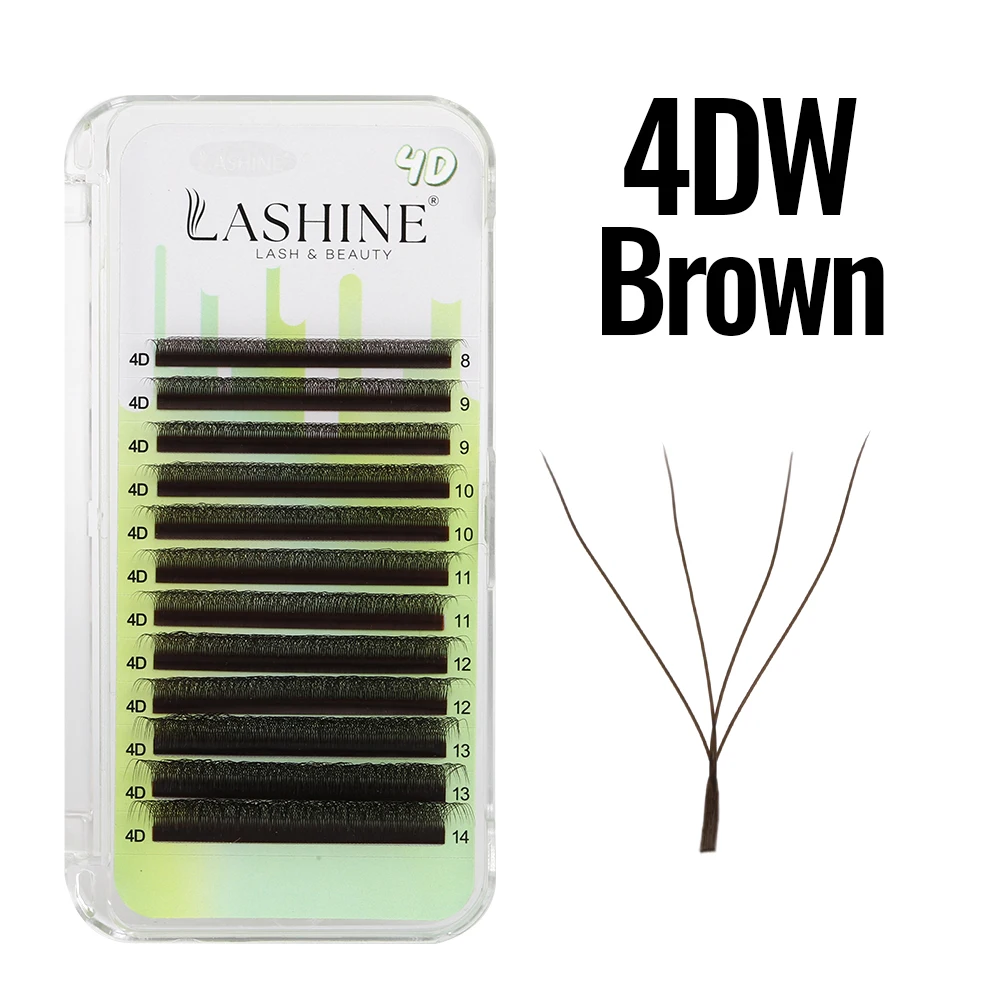 Lashine 4D W على شكل رمش تمديد Cilios Brown 4DW 0.07mm D Curl Mix (8-14mm) حجم الرموش مع ملحقات الرموش