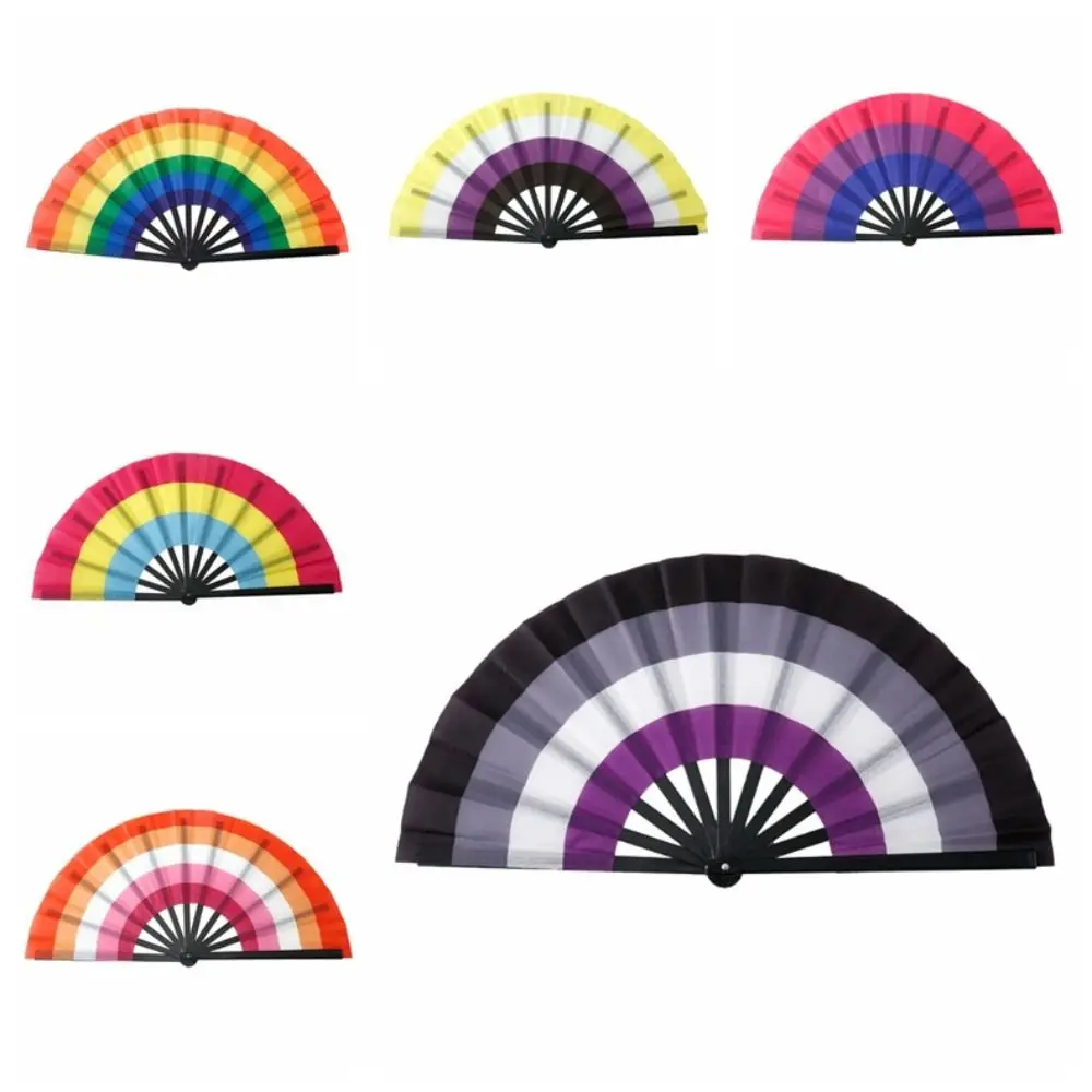 Fashion Plastic Colourful Hand Fans Folding 33cm Kung Fu Fan Colourful Rainbows Pattern Folding Fans Performance Prop
