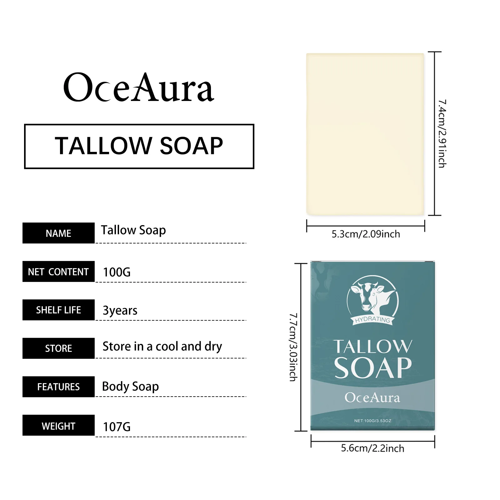 

OceAura 100g Grass Fed Butter Soothing Soap - Deep Cleansing | Long lasting Moisturizing | Delicate Care for Skin Fresh Scent