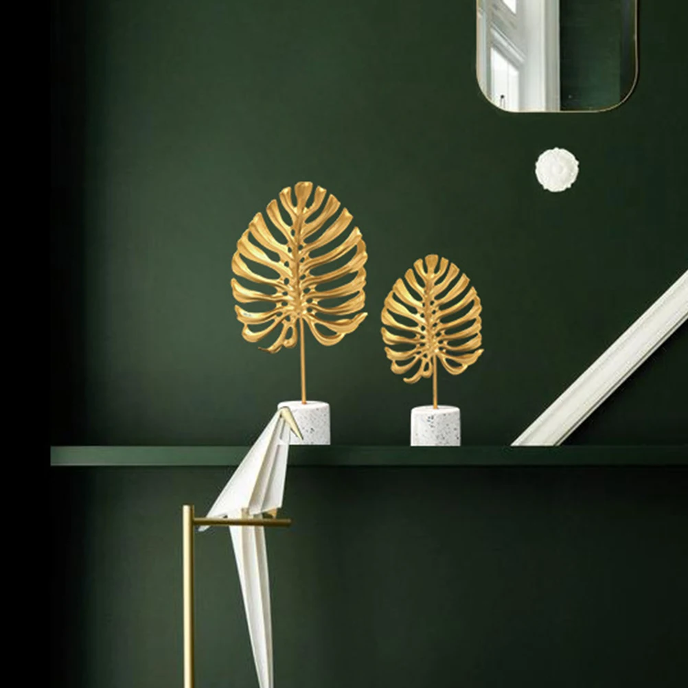

Creative Iron Marble Monstera Ornament Desktop Home Decor Art Craft Golden Small Size Funny Decorative For Living Room Bedroom