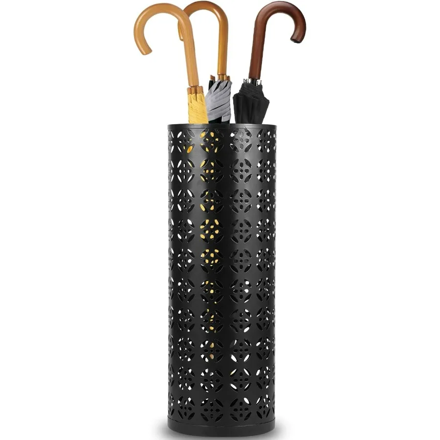 

Отдельно стоящая круглая металлическая подставка для зонтов для прихожей с водонепроницаемым дизайном, идеально подходящая для хранения зонтов в помещении и тростей.