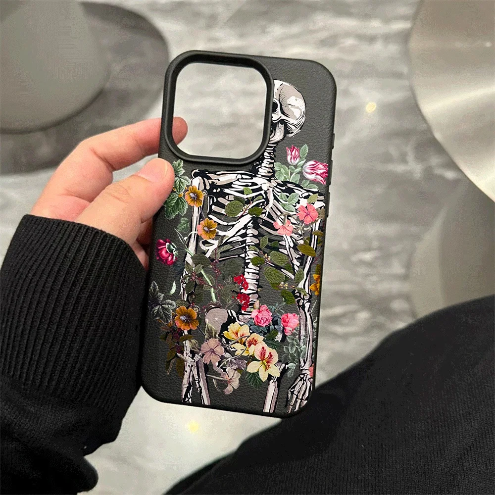 Blumen-Skelett-Handyhülle für iPhone 17 16 15 14 13 12 Pro Max 16 15 14 Plus 17 16 15 14 13 12 Pro 17Air Silikon-Matt-Hülle – Detail 8