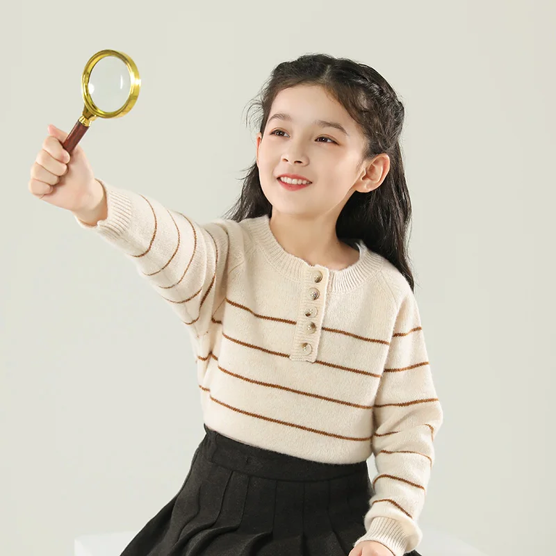 O-Neck  Unisex Style 100%  Merino Wool  Sweater Autumn And Winter  Pullover  Long Sleeve Knitwear Children's Clothing Tops view 5