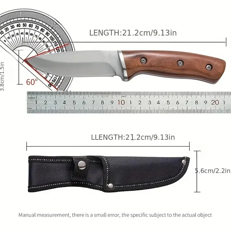 1 pc 9.3 inch, imitation Damascus grain knife, high carbon stainless steel, solid wood handle, for outdoor camping hunting barbe