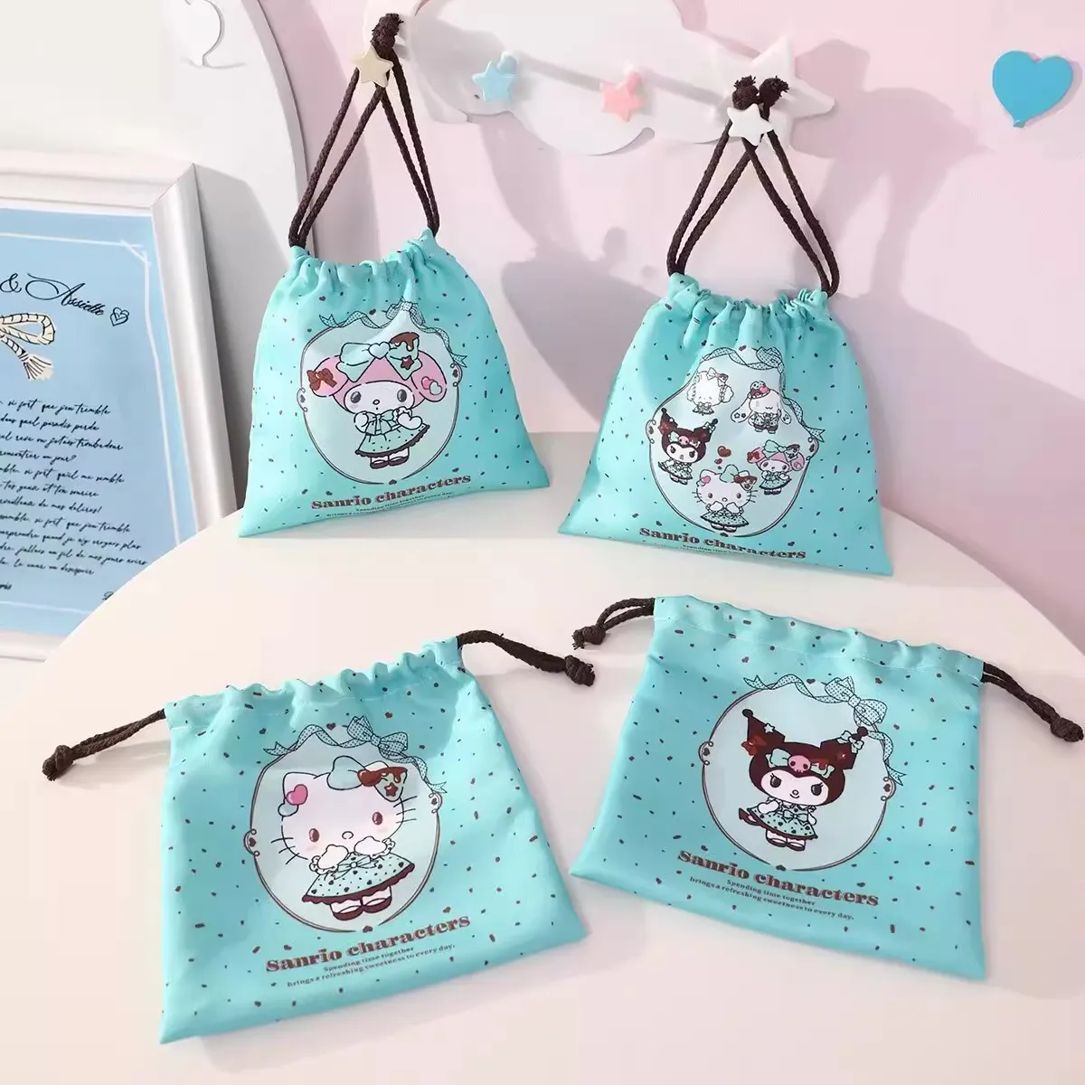 

Сумка-косметичка Sanrio MY MELODY KUROMI Hello Kitty с мультяшным принтом, квадратная, на шнурке, портативная, для путешествий