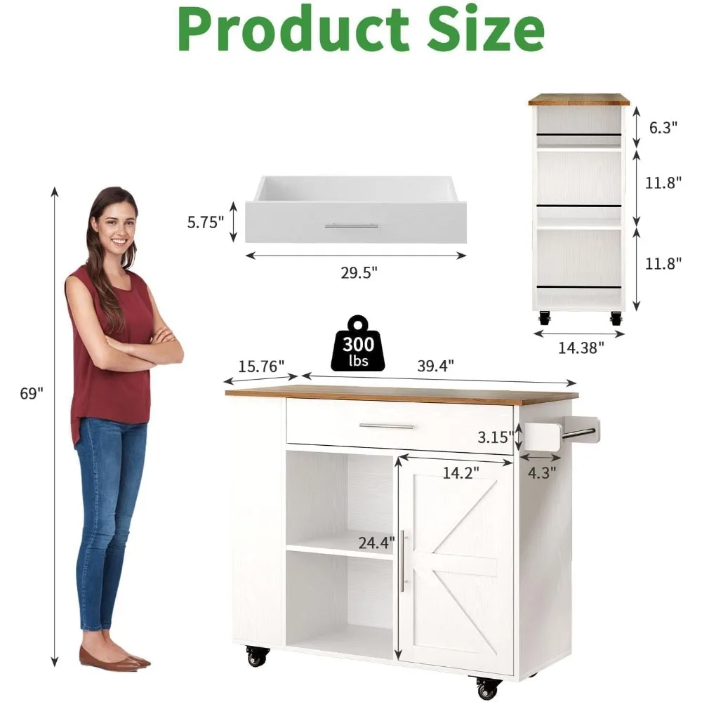 Тележка для кухонного острова с колесиками, шкафом для хранения, полкой для специй и вешалкой для полотенец — универсальная станция на колесиках для эффективного приготовления пищи