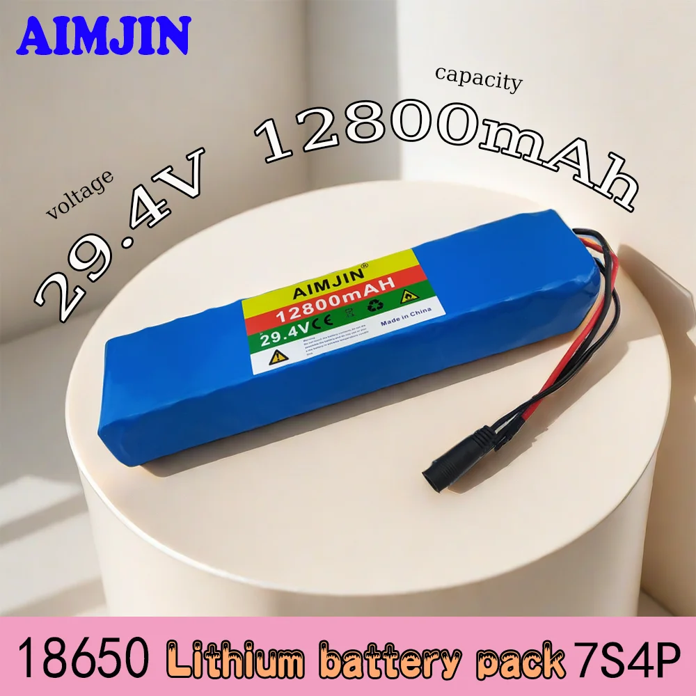 

New 7S4P 18650 Lithium Battery Pack 29.4V 12800mAh Rechargeable Battery Pack Built in BMS, 29.4V Charger