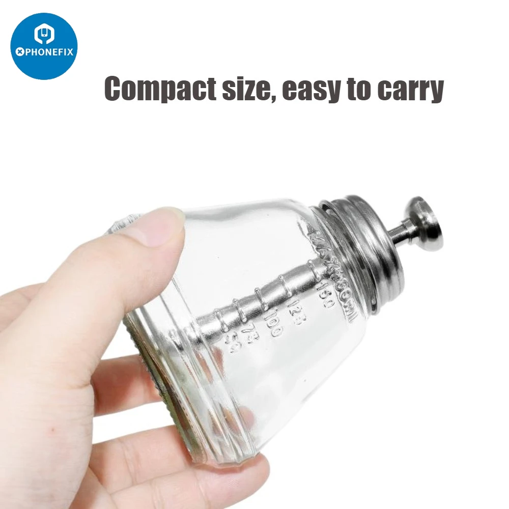 180 ml Presstyp Glasflasche Flüssigflussmittelspender mit Edelstahl ESD Korrosionsschutz Pumpenkopf Transparente Alkoholflasche – Detail 4