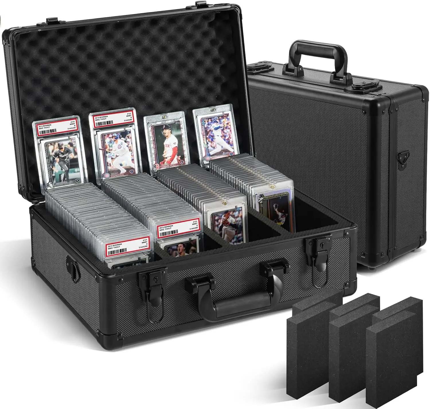 

Graded Card Storage Box, Trading Cards Slab Carrying Case, 4 Row Black Hard Sports Cards Holder Boxes with 6 Dividers Fits PSA