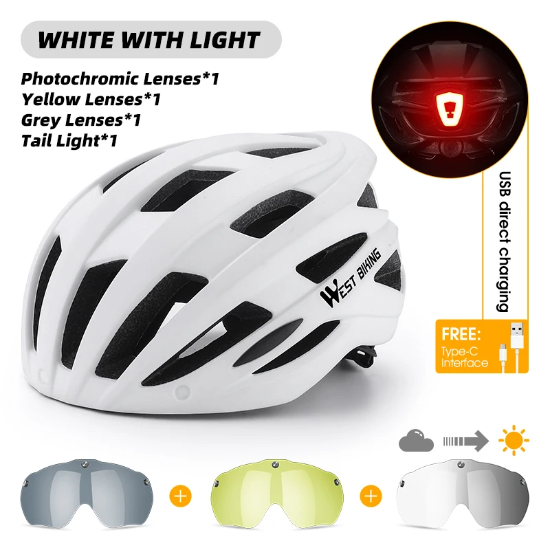 WEST BIKING Men Cycling Helmet With Taillight Goggles Road Mountain Bike  Helmet Removable Lens Visored Bicycle Scooter Helmet - AliExpress 18