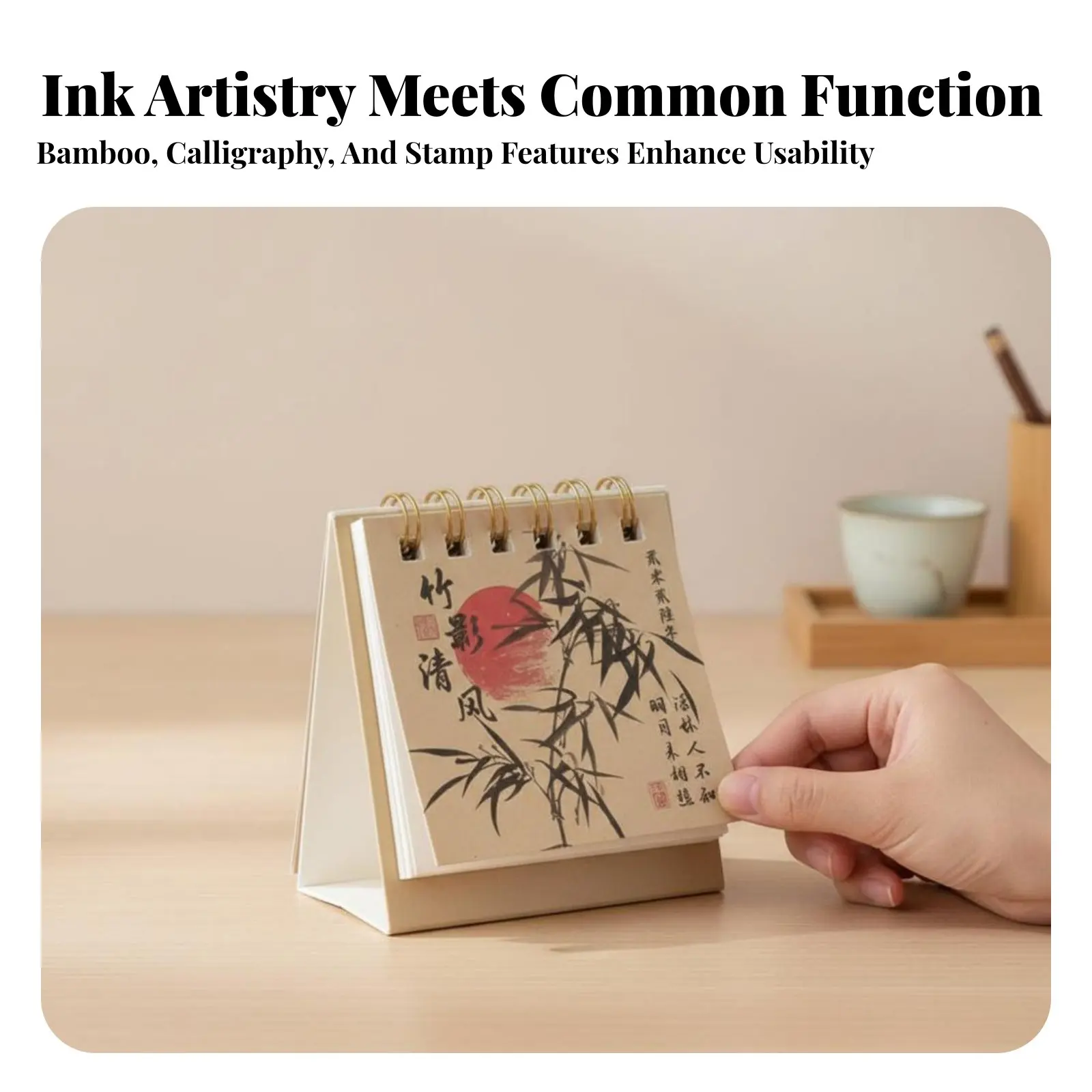 

2026 Mini Calendar, Ink Wash Series, Chinese Style, Desktop DIY Decor, Retro Table Accessory