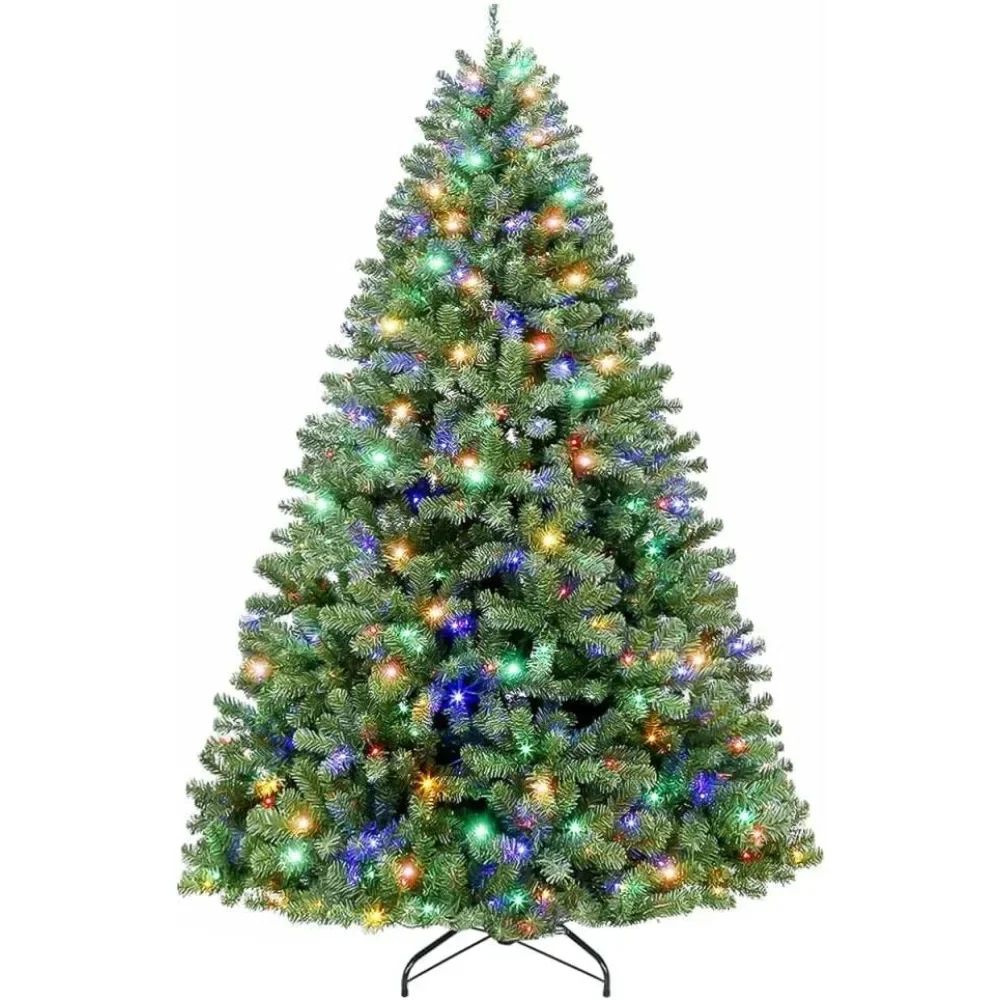 6.5 ft Prelit Christmas Tree, Artificial Christmas Tree with 350 Color Changing LED Lights, 1100 Tips, Metal Stand and Hinged