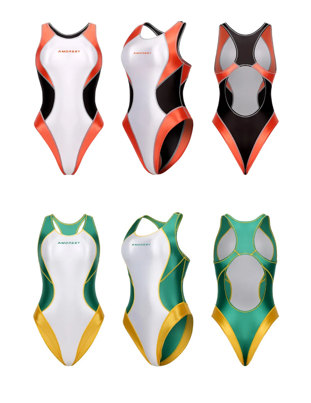 AMORESY Damen Hot Spring Glänzender Öl-Patchwork-Spandex-Body Rückenfreier Sanduhr-Leotard Einteiliger Badeanzug Wettkampf-Schwimmanzug – Detail 31