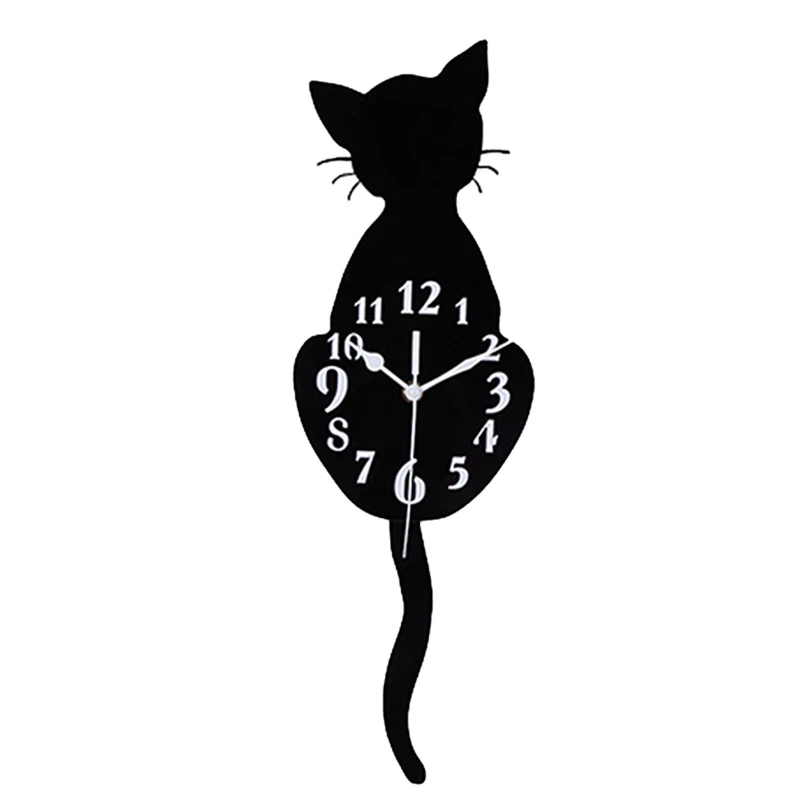 Silent for Cat Pendulum Wall Clock with Moving Tail Whimsical Funny Wall Clocks for Home Office Apartment Cafe Xmas Gift