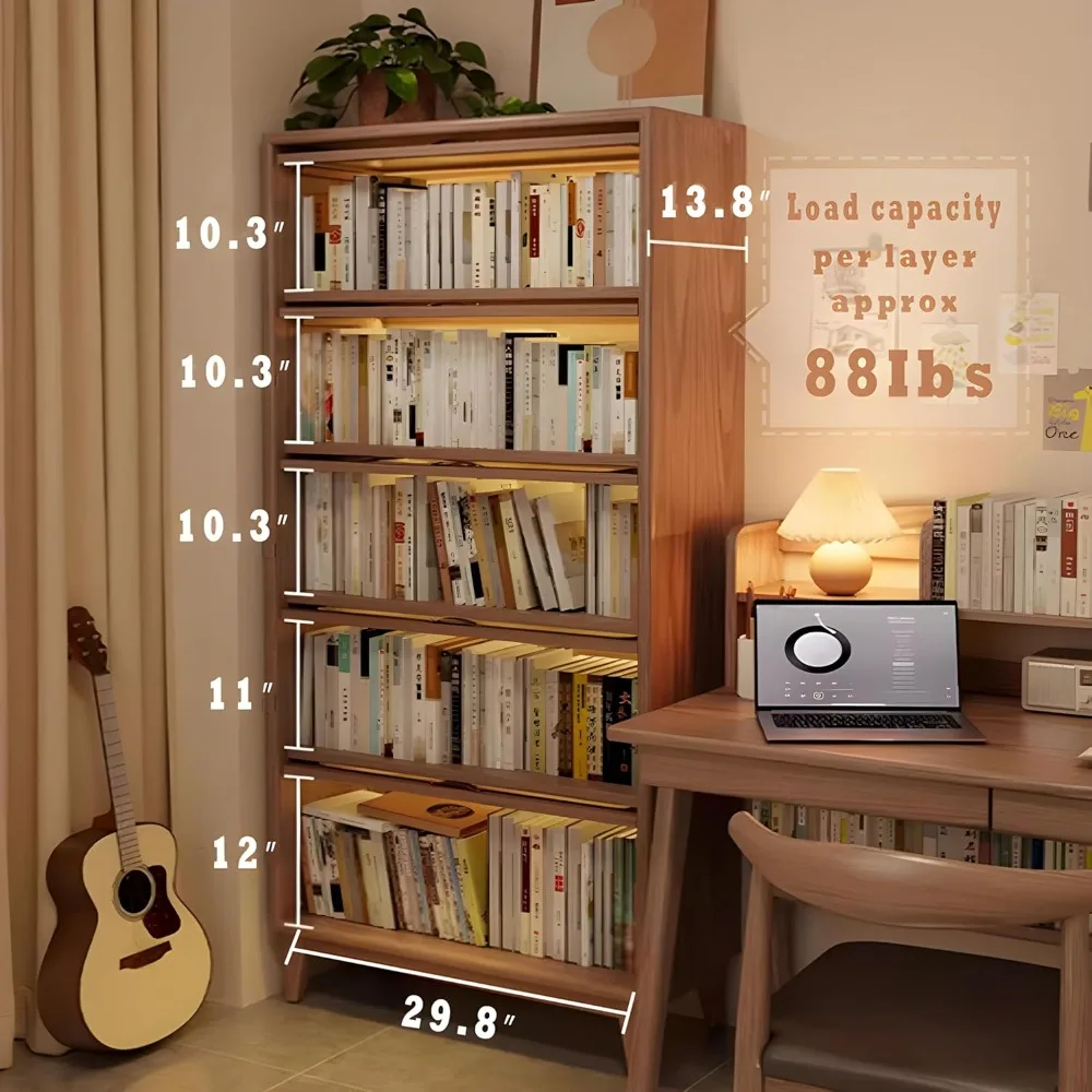 خزانة كتب ورف كتب مع أرفف مفتوحة من 3 طبقات، وخزانة كتب طويلة وخزانة تخزين طويلة لغرفة المعيشة في المكتب المنزلي
