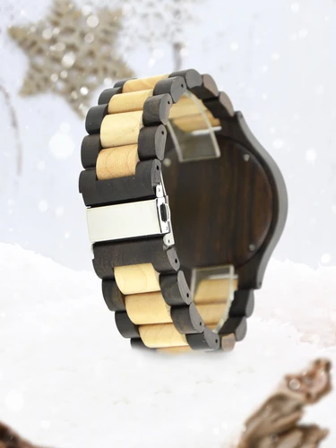 Imagen 2 del producto Reloj de pulsera analógico con calendario hecho a mano ligero con movimiento de cuarzo de madera para hombre