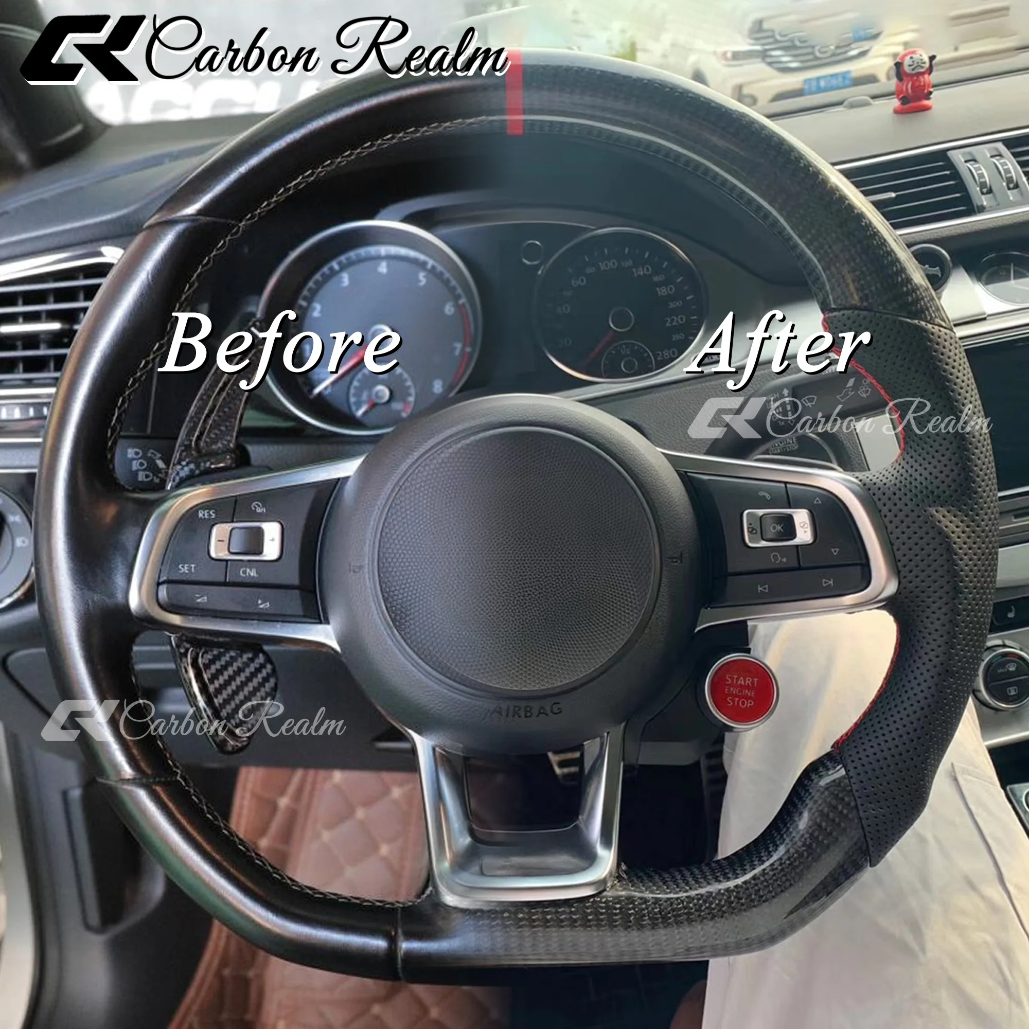 

Real 3K Carbon Fiber Steering Wheel For Volkswagen Golf R GTI GTD GTE MK7 7.5 2013-2020, with Paddle Shifter Holes,Plug & Play