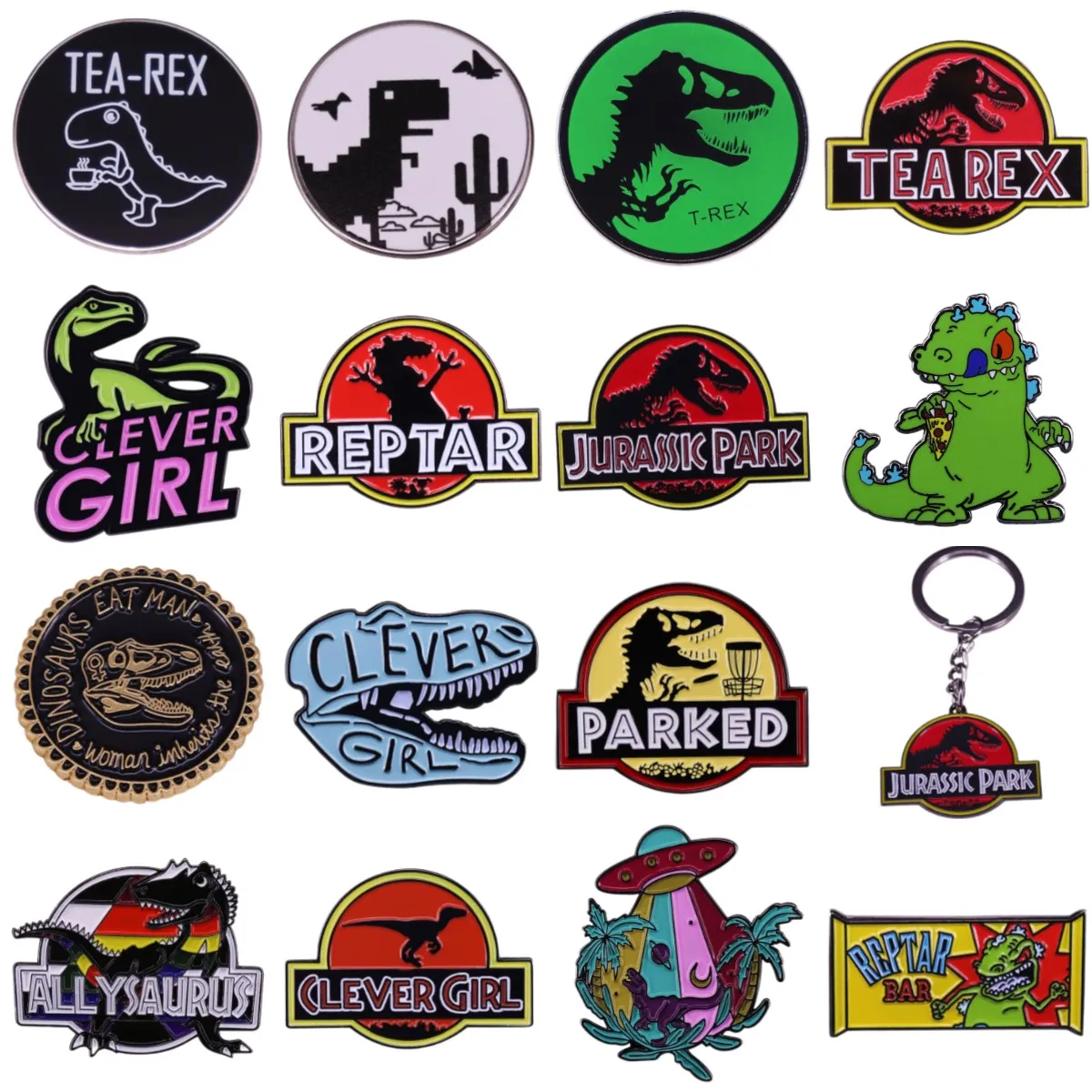 Hard Enamel Pins Tyrannosaurus Rex Velociraptor Dinosaur Brooch Raptor Horror Animal Lapel Badge Christmas Birthday Gift for Boy