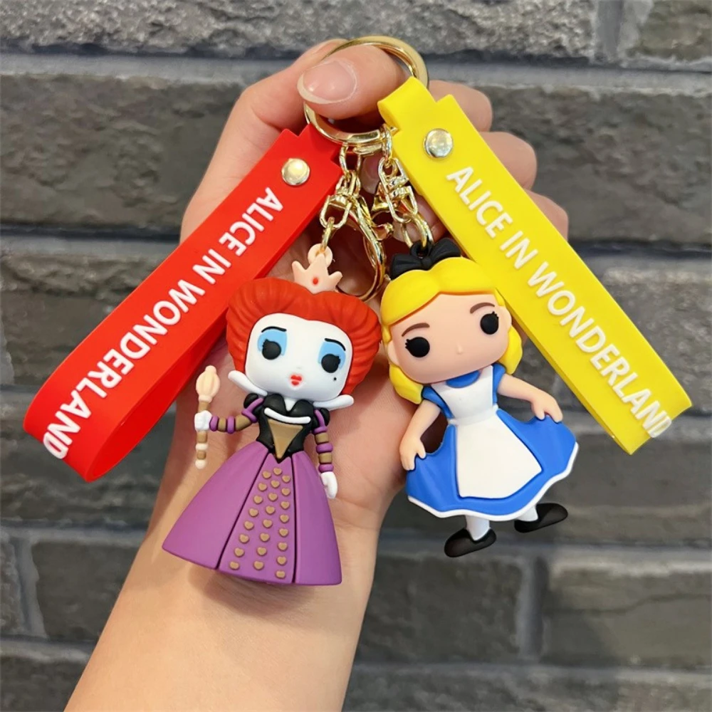 Disney Alice in Wonderland Keychains Anime Alice Mad Hatter Red Queen Princess Key Ring Birthday Christmas Gift Jewelry