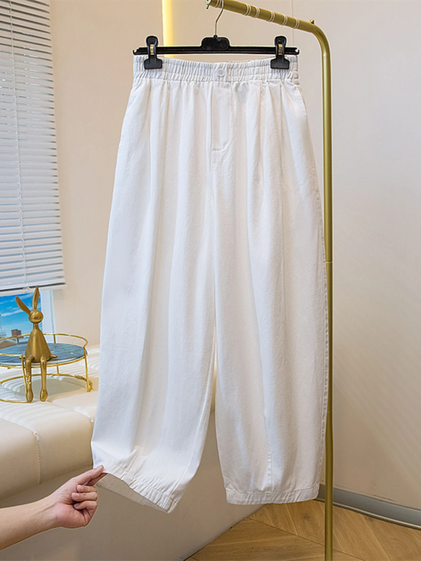 Casual High Waist Wide Leg Nine-Piece Pants Women's Style Spring Autumn plus Size Harem Pants Slimming Hip Covering Elastic W...